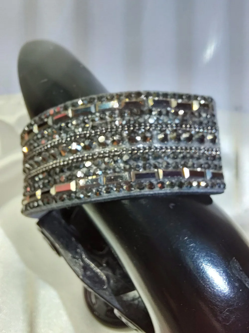 DARK Silver RINESTONED Multi-Row Cuff Bracelet